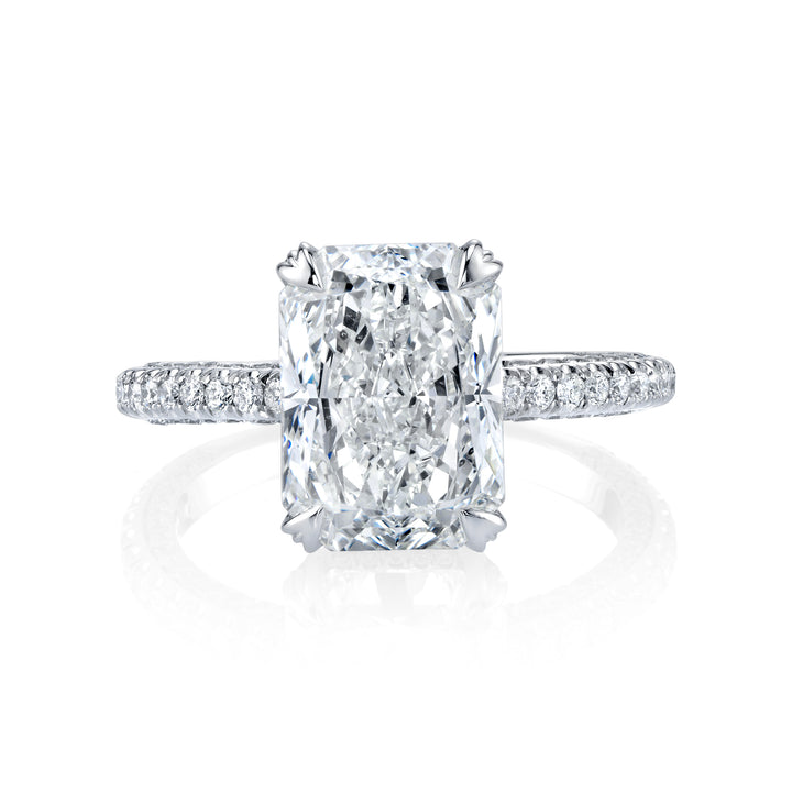 Manfredi Jewels Engagement - Radiant Cut 4.07ct Platinum Diamond Engagement Ring with Three-Sided Micro Pavé Diamond Band | Manfredi Jewels