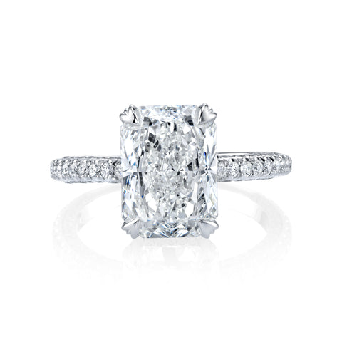 Radiant Cut 4.07ct Platinum Diamond Engagement Ring with Three-Sided Micro Pavé Diamond Band