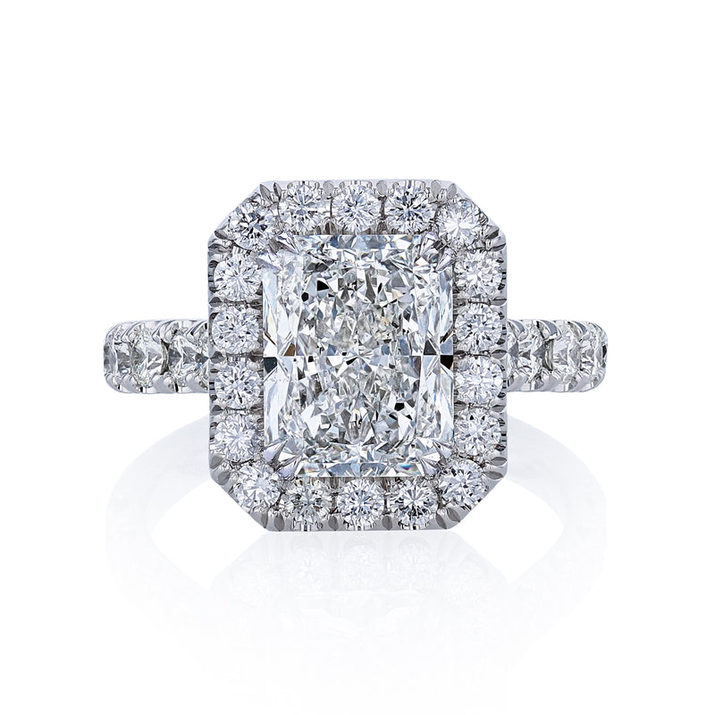 Manfredi Jewels Engagement - Radiant Cut 3.61ct Platinum Diamond Engagement Ring set in a Micro Pave Halo & Band | Manfredi Jewels