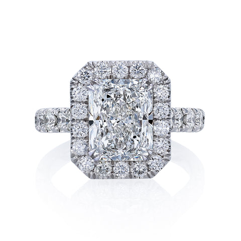 Radiant Cut 3.61ct Platinum Diamond Engagement Ring set in a Micro Pave Halo & Band