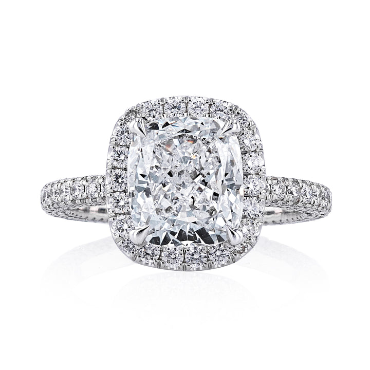 Manfredi Jewels Engagement - Cushion Cut 3.02ct Platinum Diamond Engagement Ring set in a Micro Pave Halo & Band | Manfredi Jewels