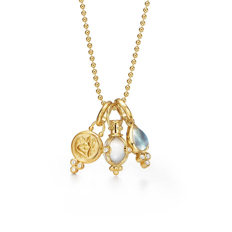 Temple St Clair Jewelry - Signature 18K Yellow Gold Three Charm Rock Crystal Moonstone & Diamond Chain Necklace | Manfredi Jewels
