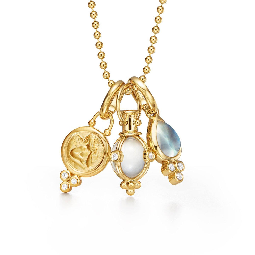 Temple St Clair Jewelry - Signature 18K Yellow Gold Three Charm Rock Crystal Moonstone & Diamond Chain Necklace | Manfredi Jewels