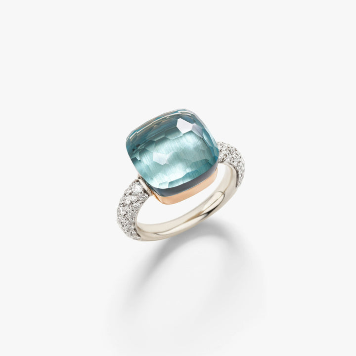 Estate Jewelry - 18K Rose Gold Diamond & Blue Topaz Maxi Nudo Ring | Manfredi Jewels