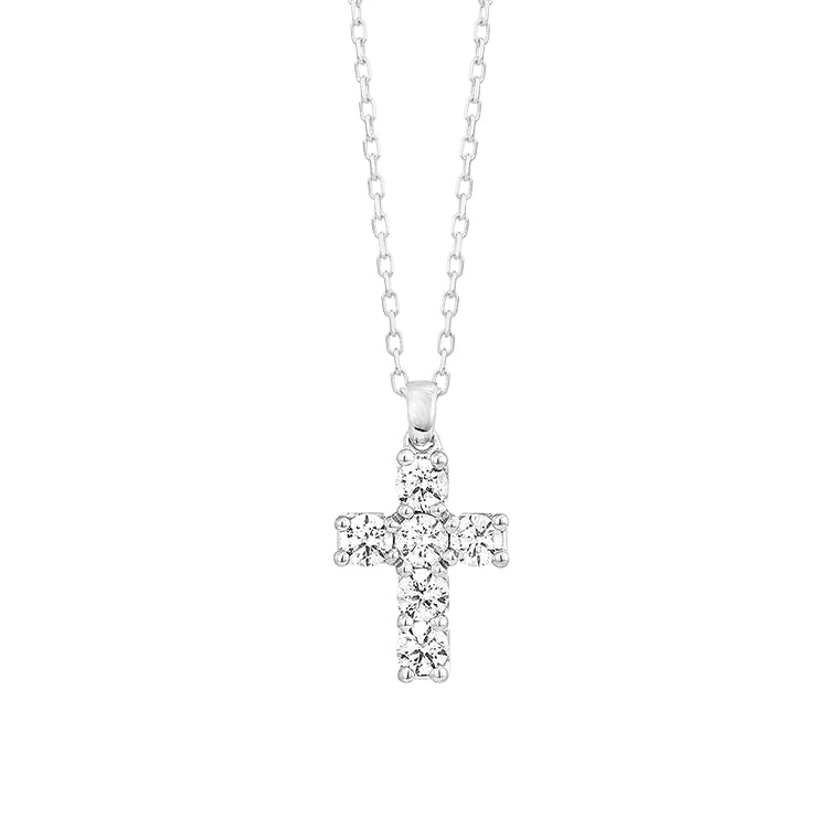 Facet Barcelona Jewelry - Classics 14K White Gold 0.5 ct Diamond Cross Pendant | Manfredi Jewels