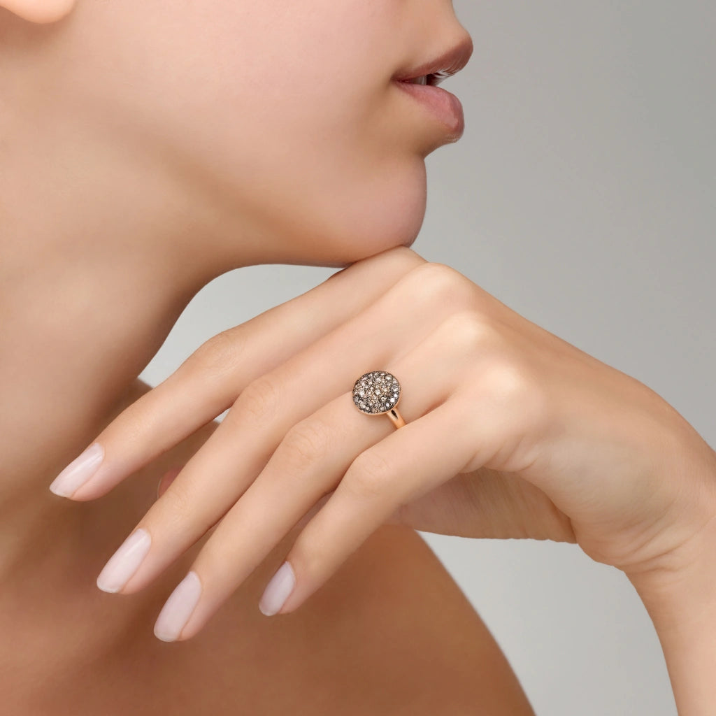 Pomellato Jewelry - Sabbia 18K Rose Gold Brown Diamond Pavé Ring | Manfredi Jewels