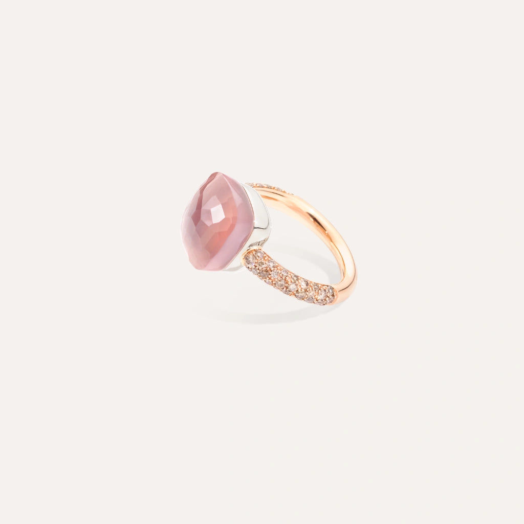 Pomellato Jewelry - Nudo 18K Rose Gold Rose Quartz with Brown Diamond Pavé Maxi Ring | Manfredi Jewels