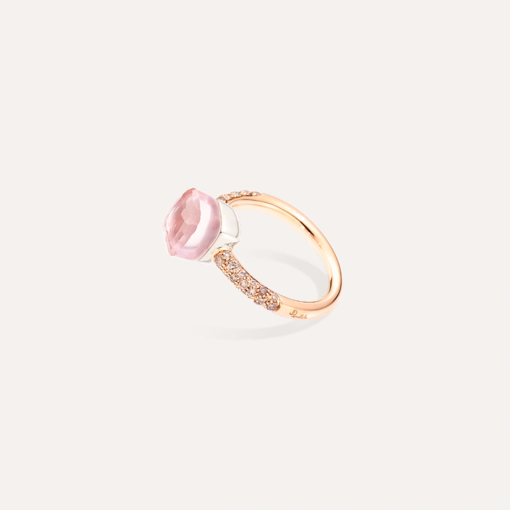 Pomellato Jewelry - Nudo 18K Rose Gold Rose Quartz and Chalcedony with a Brown Diamond Pavé Petit Ring | Manfredi Jewels