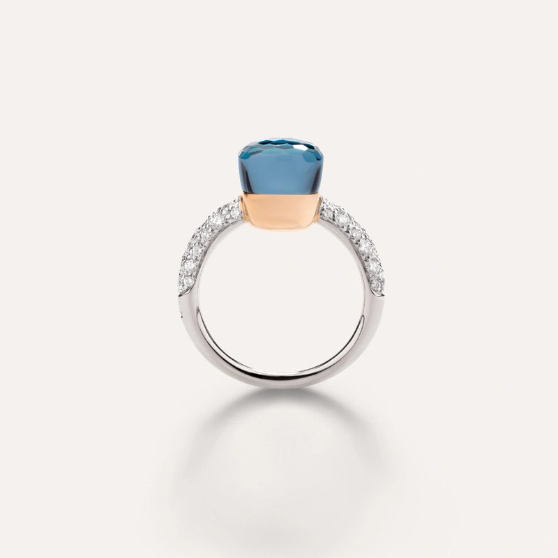 Nudo 18K White Gold London Blue Topaz and Turquoise with a Diamond Pavé Petit Ring