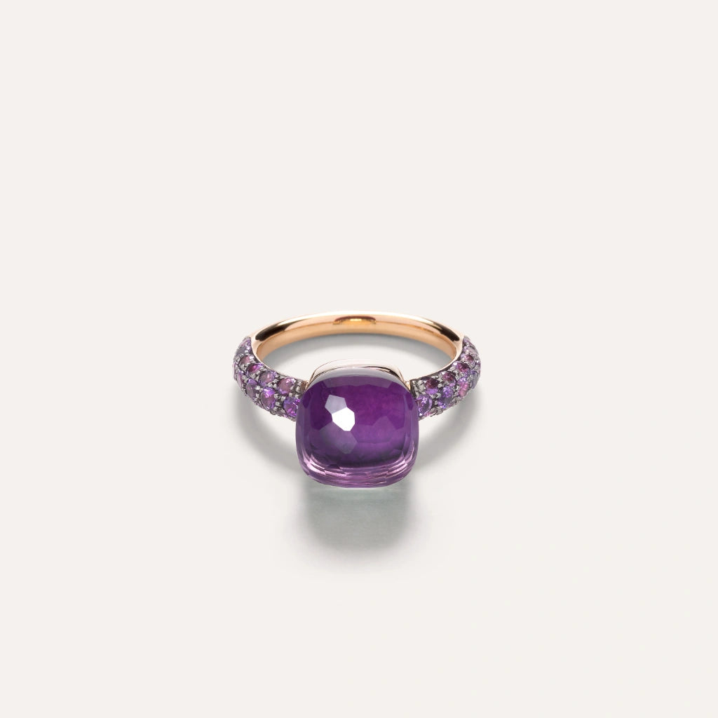 Pomellato Jewelry - Nudo 18K Rose Gold Amethyst and Jade with an Amethyst Pavé Classic Ring | Manfredi Jewels