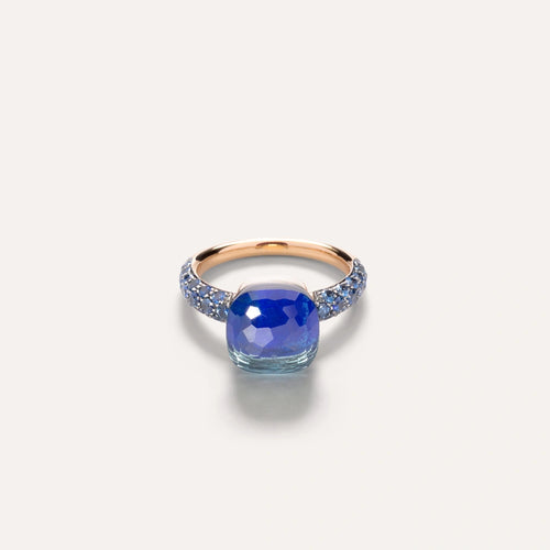 Nudo 18k Rose Gold London Blue Topaz with Lapis Lazuli and Sapphire Pavé Classic Ring