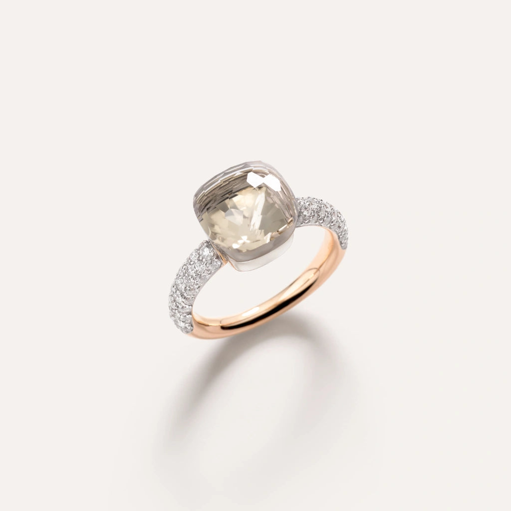 Pomellato Jewelry - Nudo 18K Rose Gold White Topaz and Diamond Classic Ring | Manfredi Jewels