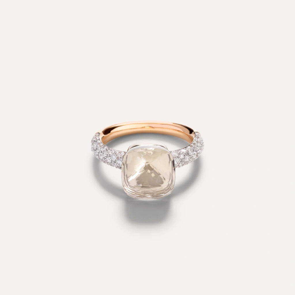 Pomellato Jewelry - Nudo 18K Rose Gold White Topaz and Diamond Classic Ring | Manfredi Jewels