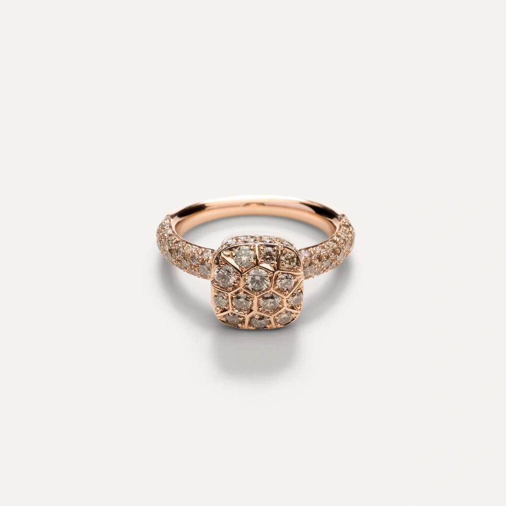 Pomellato Jewelry - Nudo 18K Rose Gold Brown Diamond Pavé Solitaire Classic Ring | Manfredi Jewels