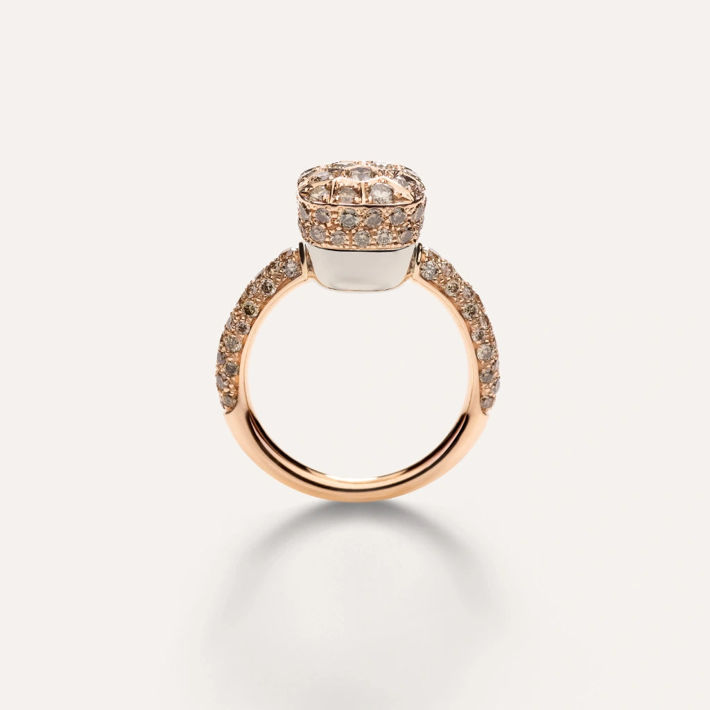 Pomellato Jewelry - Nudo 18K Rose Gold Brown Diamond Pavé Solitaire Classic Ring | Manfredi Jewels