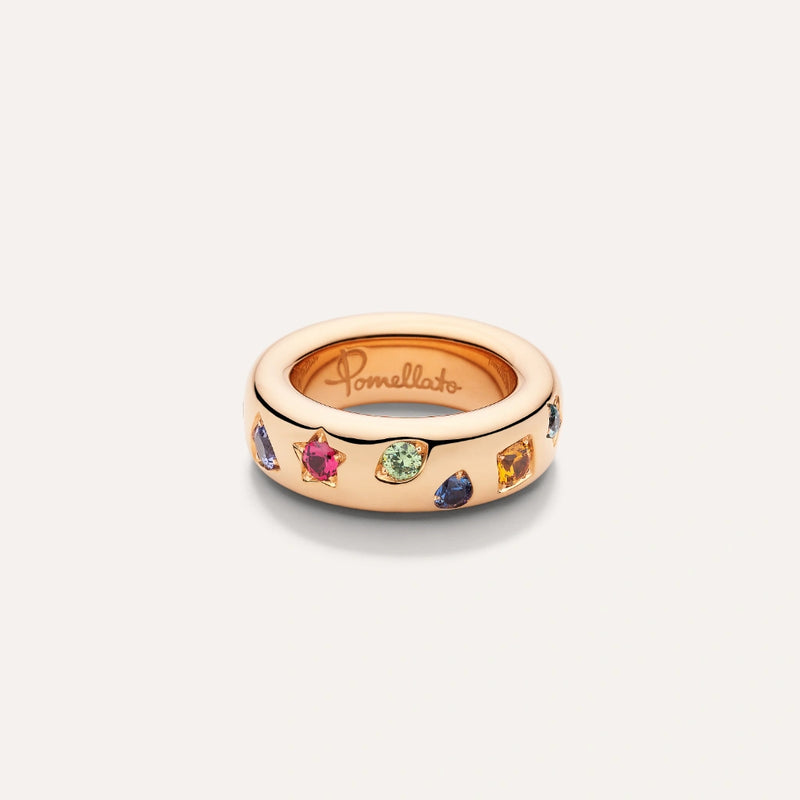 Iconica 18K Rose Gold Mixed Gemstones Slim Ring