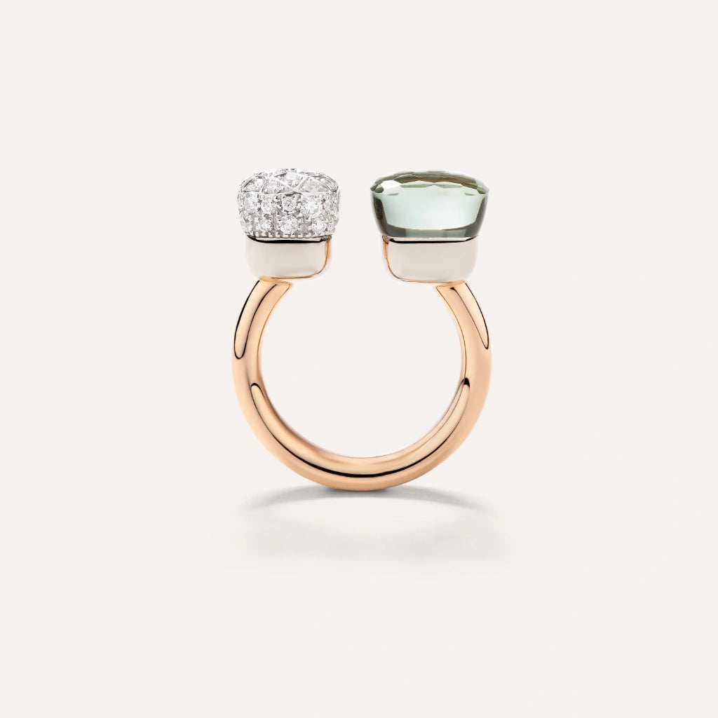 Pomellato Jewelry - Nudo 18K Rose Gold Double Prasiolite & Diamond Pavé Ring | Manfredi Jewels