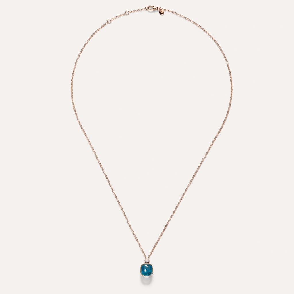 Pomellato Jewelry - Nudo 18K Rose Gold London Blue Topaz Diamond Necklace | Manfredi Jewels