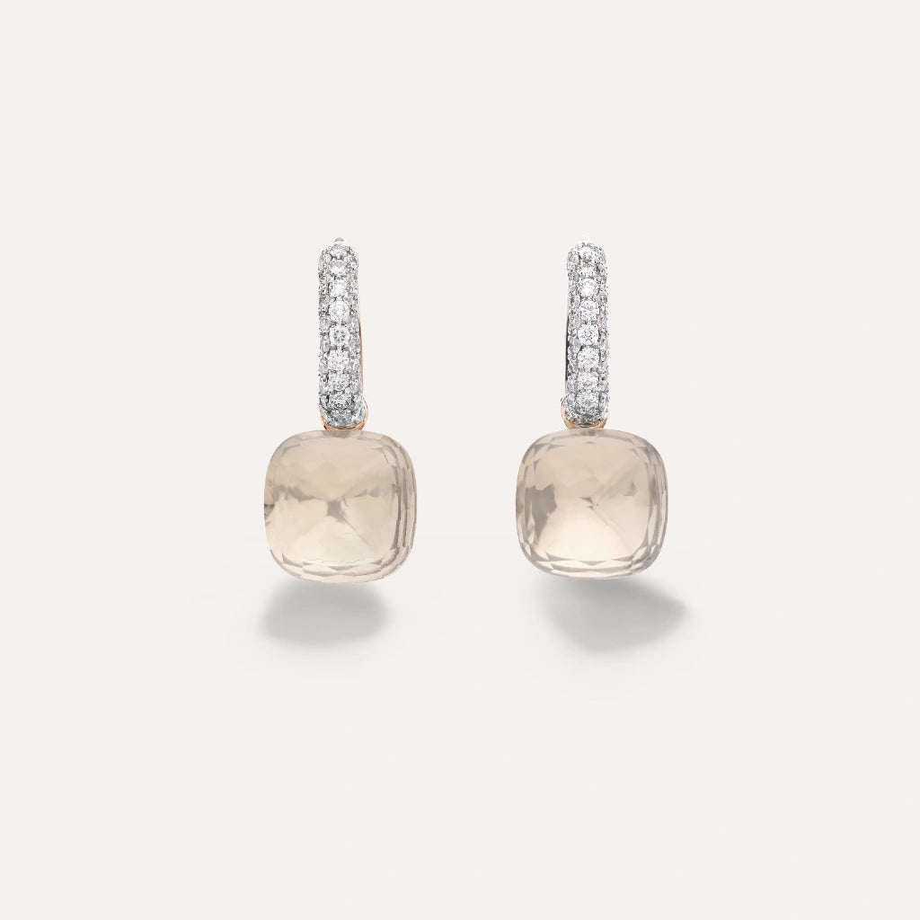 Pomellato Jewelry - Nudo 18K Rose Gold White Topaz & Diamond Pavé Classic Earrings | Manfredi Jewels