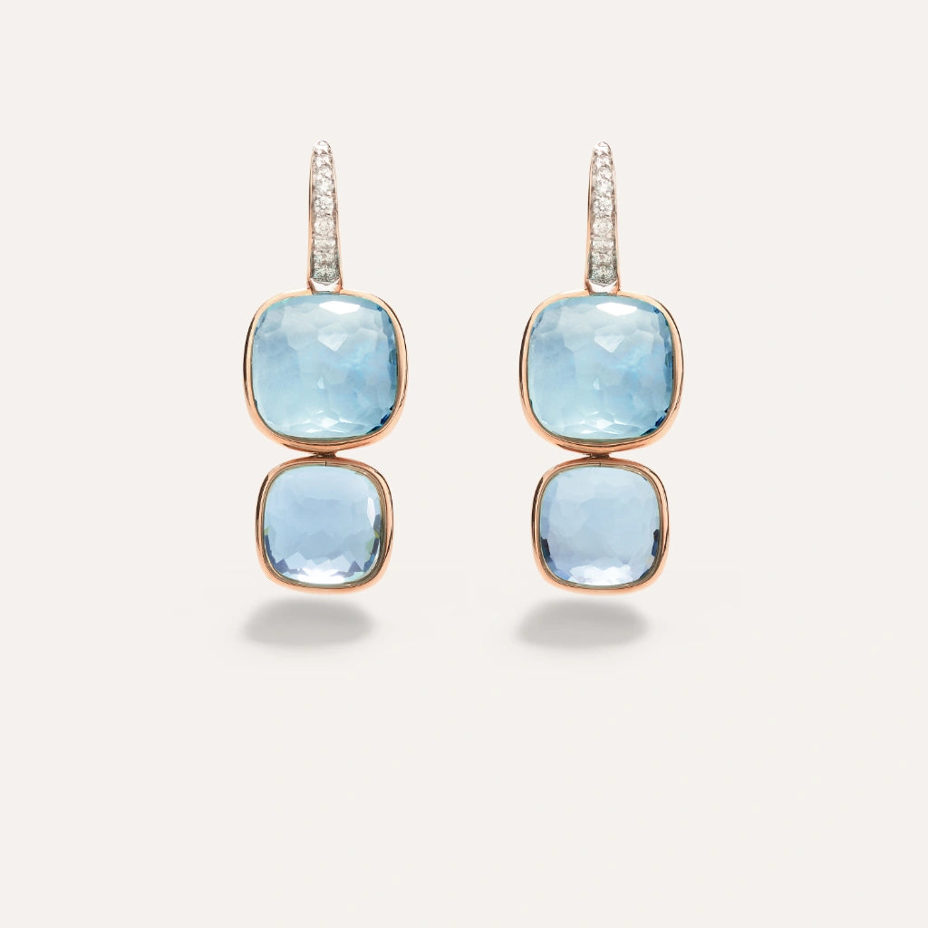 Pomellato Jewelry - Nudo 18K Rose Gold Double Sky Blue Topaz & Diamond Pavé Classic Earrings | Manfredi Jewels