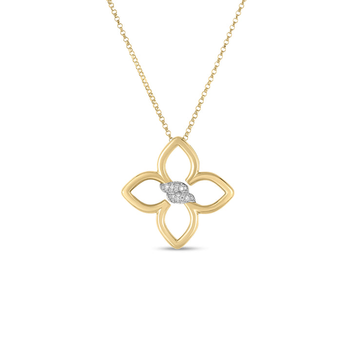 Roberto Coin Jewelry - Cialoma 18K Yellow & White Gold Small Diamond Flower Necklace | Manfredi Jewels