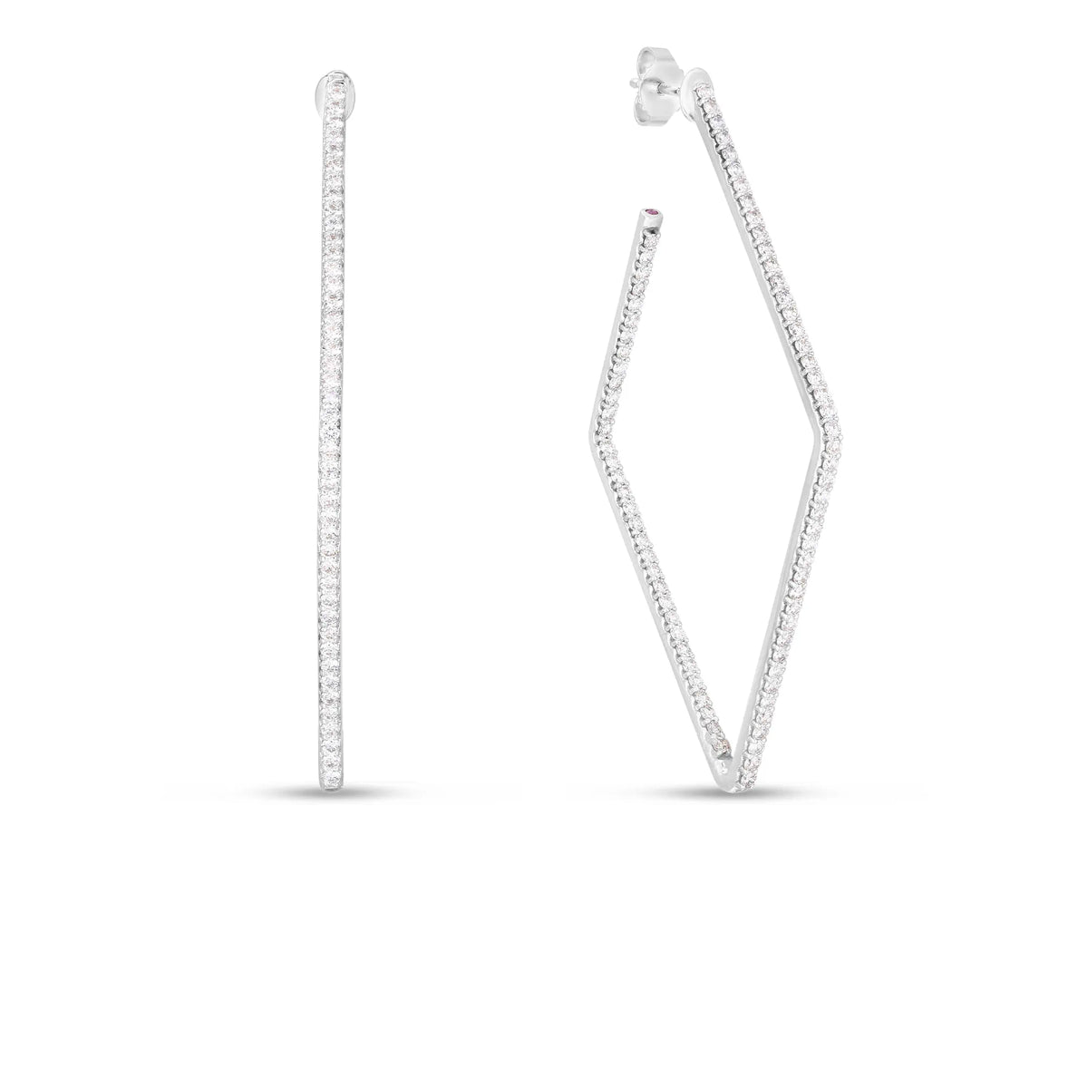 Roberto Coin Jewelry - Perfect 18K White Gold Diamond Pavé Square Large Hoop Earrings | Manfredi Jewels