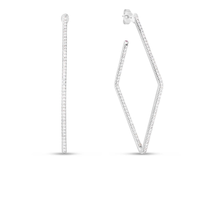 Roberto Coin Jewelry - Perfect 18K White Gold Diamond Pavé Square Large Hoop Earrings | Manfredi Jewels