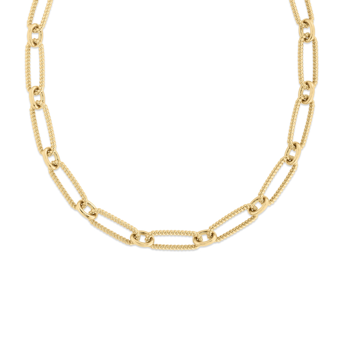 Roberto Coin Jewelry - Designer Gold 18K Yellow Gold Alternating Fluted Paperclip & Oval Link Necklace | Manfredi Jewels