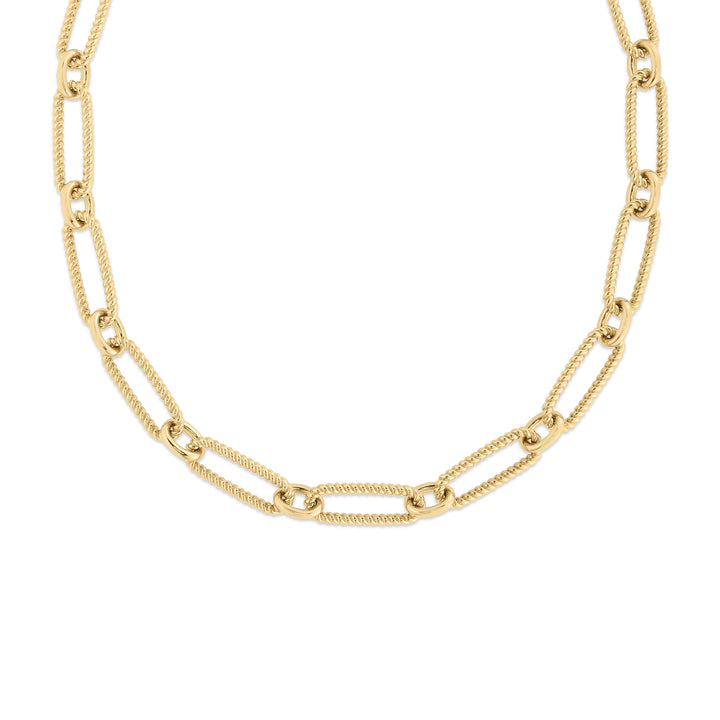 Roberto Coin Jewelry - Designer Gold 18K Yellow Gold Alternating Fluted Paperclip & Oval Link Necklace | Manfredi Jewels