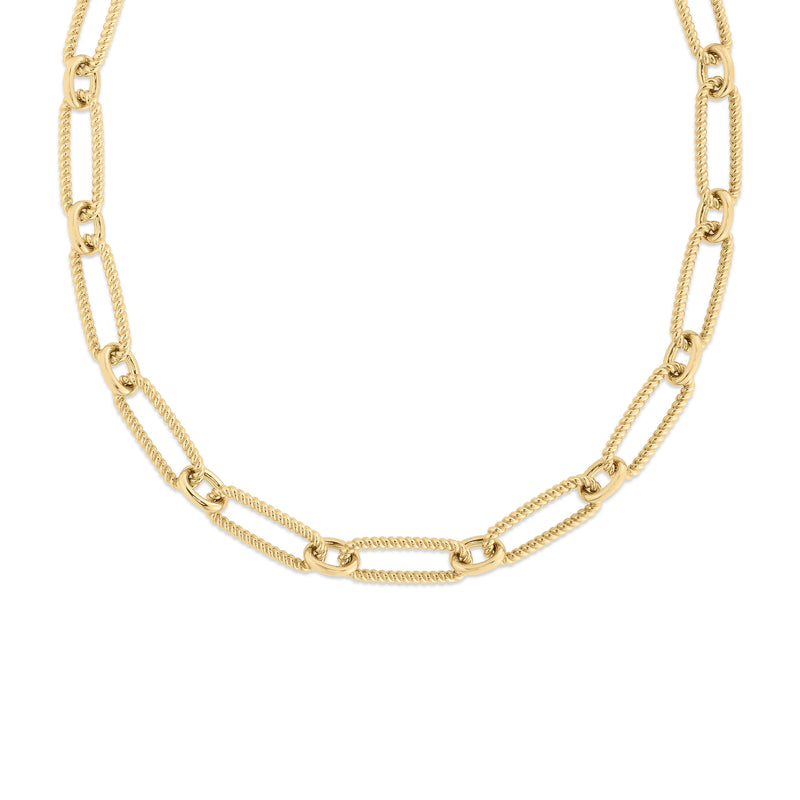 Roberto Coin Jewelry - Designer Gold 18K Yellow Gold Alternating Fluted Paperclip & Oval Link Necklace | Manfredi Jewels