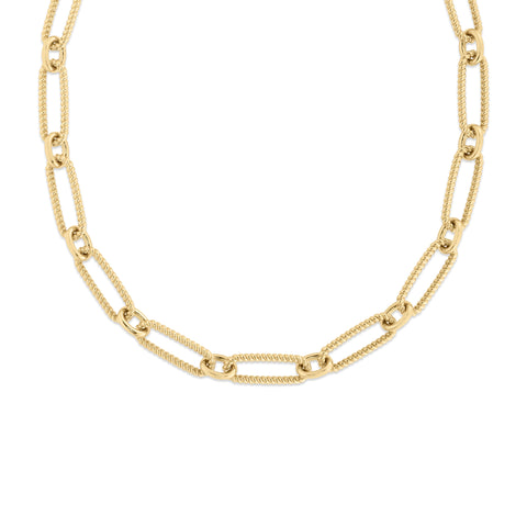 Designer Gold  18K Yellow Gold Alternating Fluted Paperclip & Oval Link Necklace