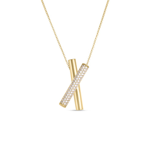 Domino 18K Yellow Gold Diamond Crossover Necklace