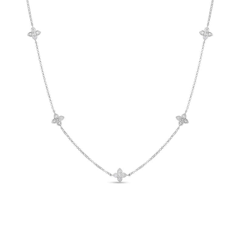 Roberto Coin Jewelry - Love By The Inch 18K White Gold 5 Station Flower Diamond Necklace | Manfredi Jewels