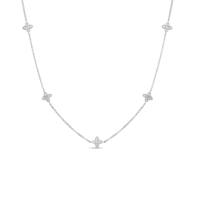 Love By The Inch 18K White Gold  5 Station Flower Diamond Necklace