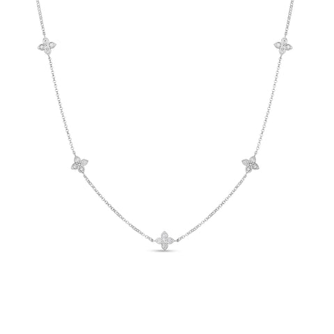 Love By The Inch 18K White Gold  5 Station Flower Diamond Necklace