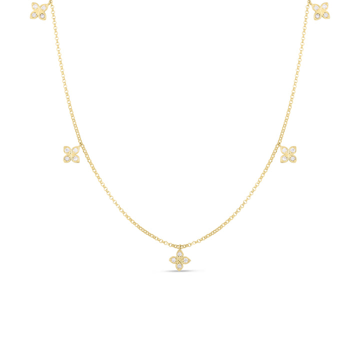 Roberto Coin Jewelry - Diamonds By The Inch 18K Yellow Gold Dangling 5 Station Flower Diamond Necklace | Manfredi Jewels