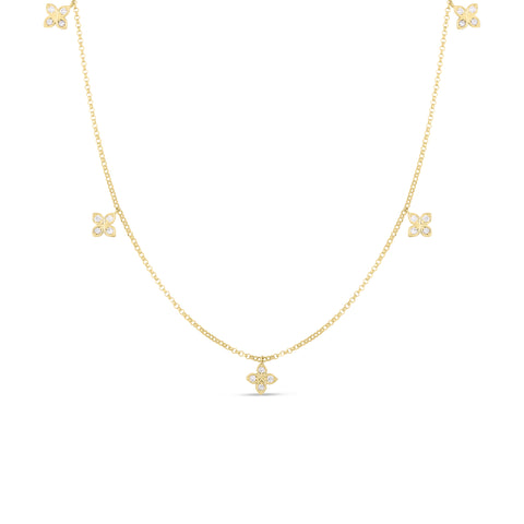 Diamonds By The Inch 18K Yellow Gold Dangling 5 Station Flower Diamond Necklace