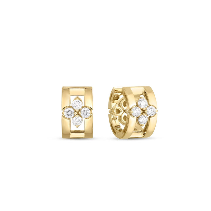 Roberto Coin Jewelry - Love in Verona 18K Yellow Gold Diamond Open Frame Hoop Earrings | Manfredi Jewels