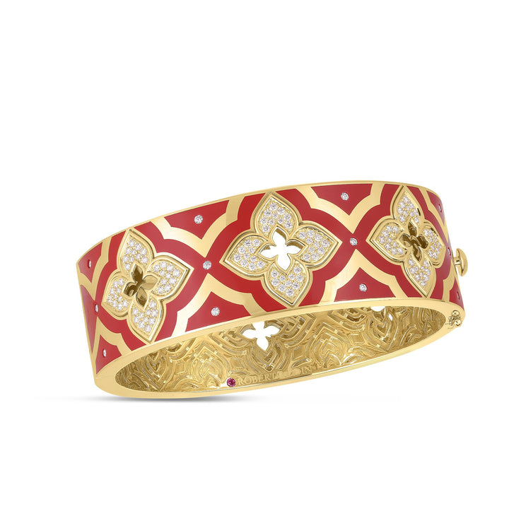 Roberto Coin Jewelry - Venetian Princess 18K Yellow Gold Diamond & Red Enamel Bangle Bracelet | Manfredi Jewels