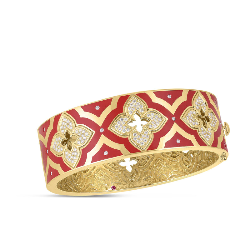Roberto Coin Jewelry - Venetian Princess 18K Yellow Gold Diamond & Red Enamel Bangle Bracelet | Manfredi Jewels