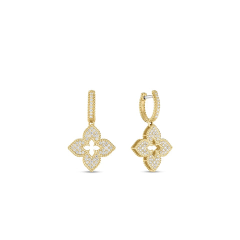 Venetian Princess 18K Yellow Gold Diamond Medium Flower Dangle Earrings