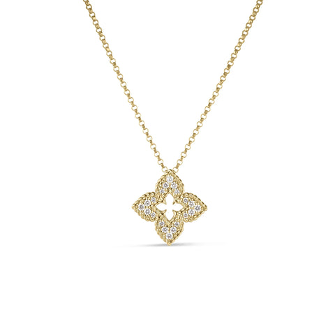 Venetian Princess 18K Yellow Gold Small Diamond Pavé Flower Pendant Necklace
