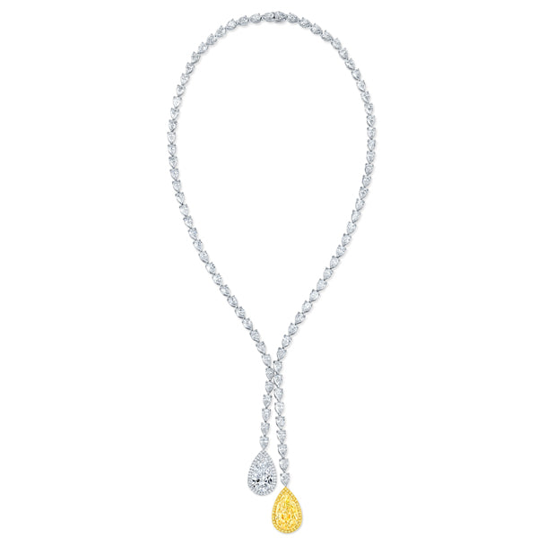 Rahaminov Diamonds Jewelry - Pear Cut 10.05 ct White Gold Celestial Lariat Halo Yellow and White Diamond Necklace | Manfredi Jewels