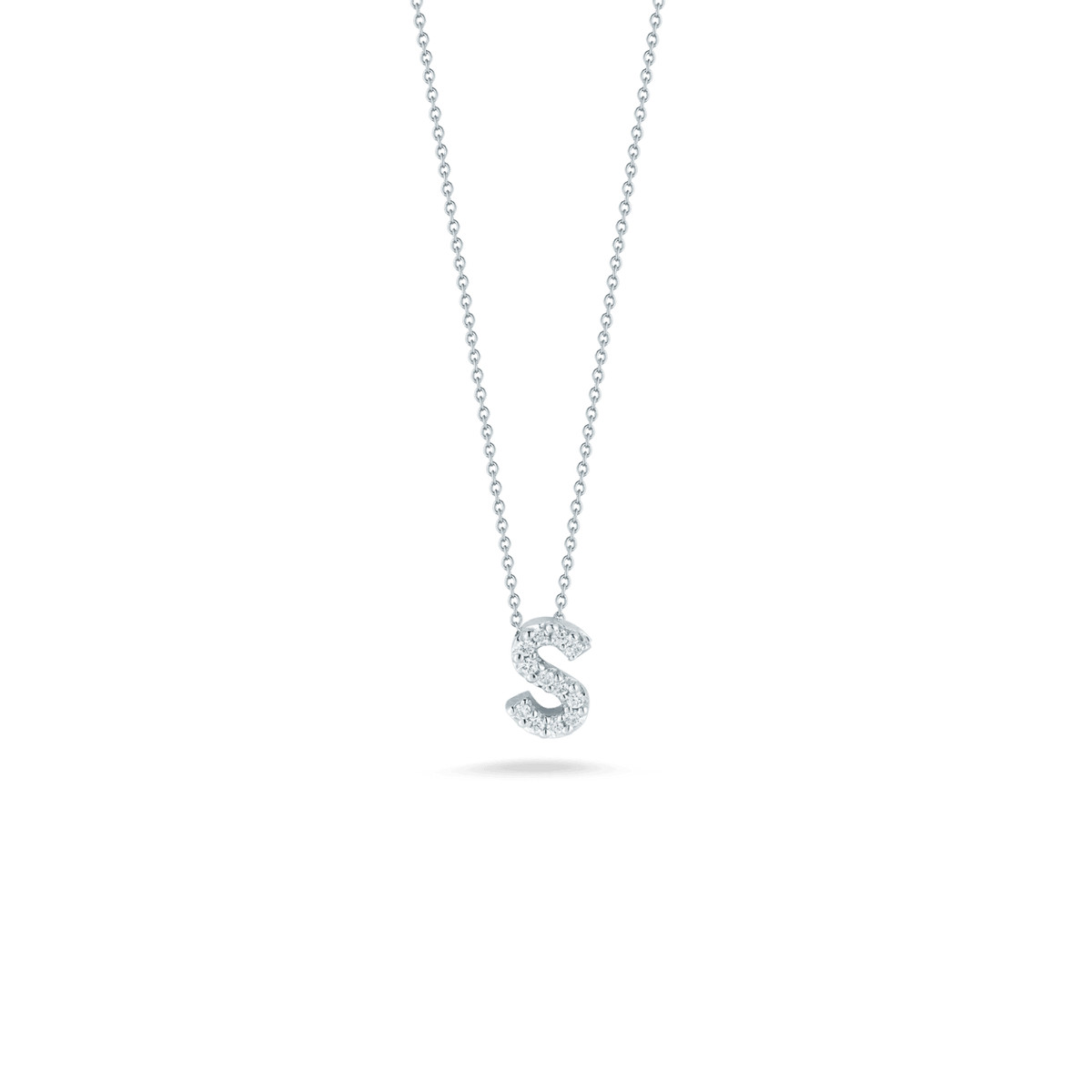 Roberto Coin Jewelry - Tiny Treasures 18K White Gold Love Letter ’S’ Diamond Necklace | Manfredi Jewels