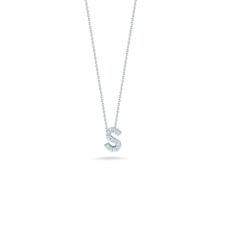 Roberto Coin Jewelry - Tiny Treasures 18K White Gold Love Letter ’S’ Diamond Necklace | Manfredi Jewels