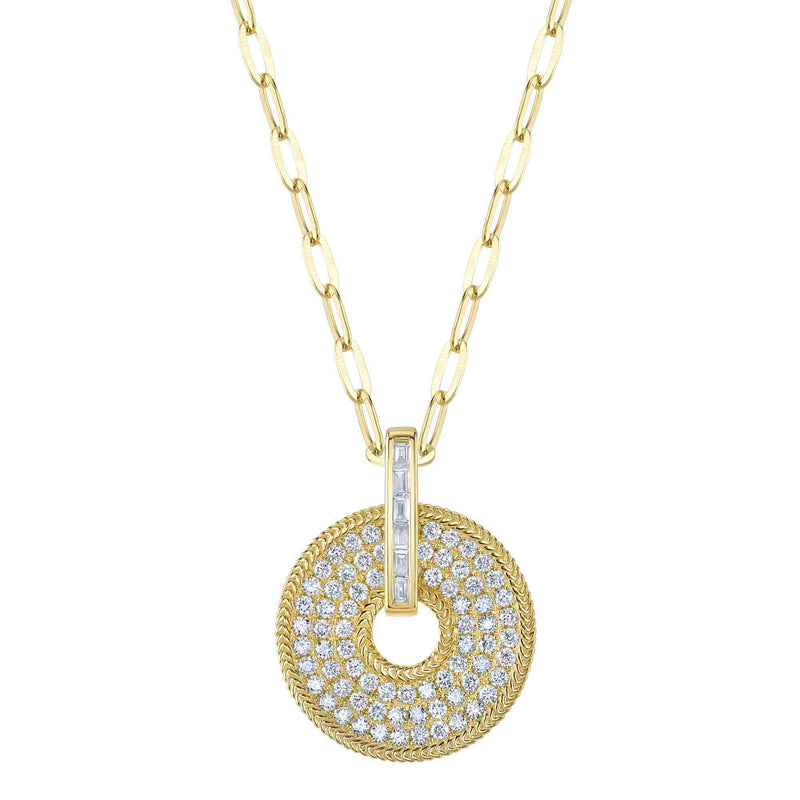 Kate 14K Yellow Gold 1.03 ct Diamond Pavé Circle Pendant on Paper Clip Link Chain Necklace