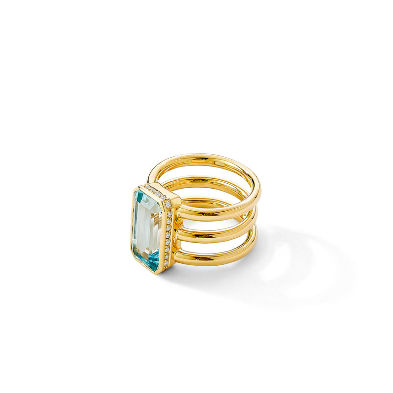 Geometrix 18K Yellow Gold Blue Topaz Diamond Ring