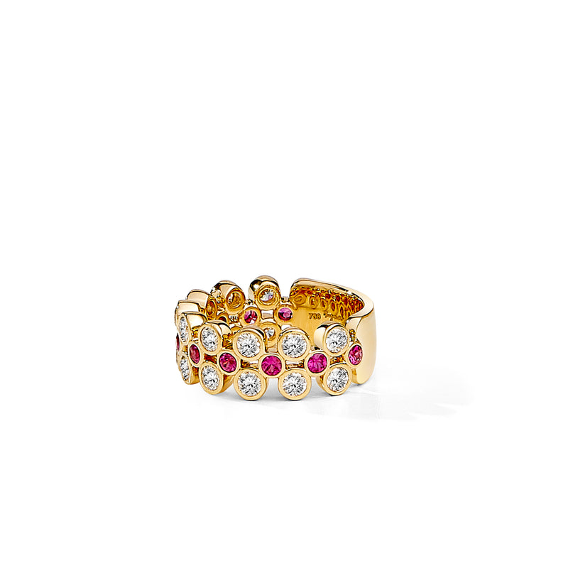 Syna Jewelry - Cosmic 18K Yellow Gold Rubies & Diamond Band Ring | Manfredi Jewels