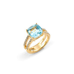 Geometrix 18K Yellow Gold Cushion Blue Topaz & Diamond Ring