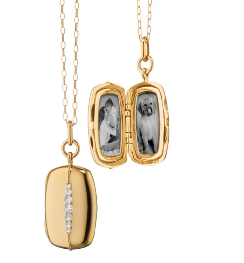 Monica Rich Kosann Jewelry - Slim Rectangle ’Kate’ 18K Gold Locket Necklace | Manfredi Jewels